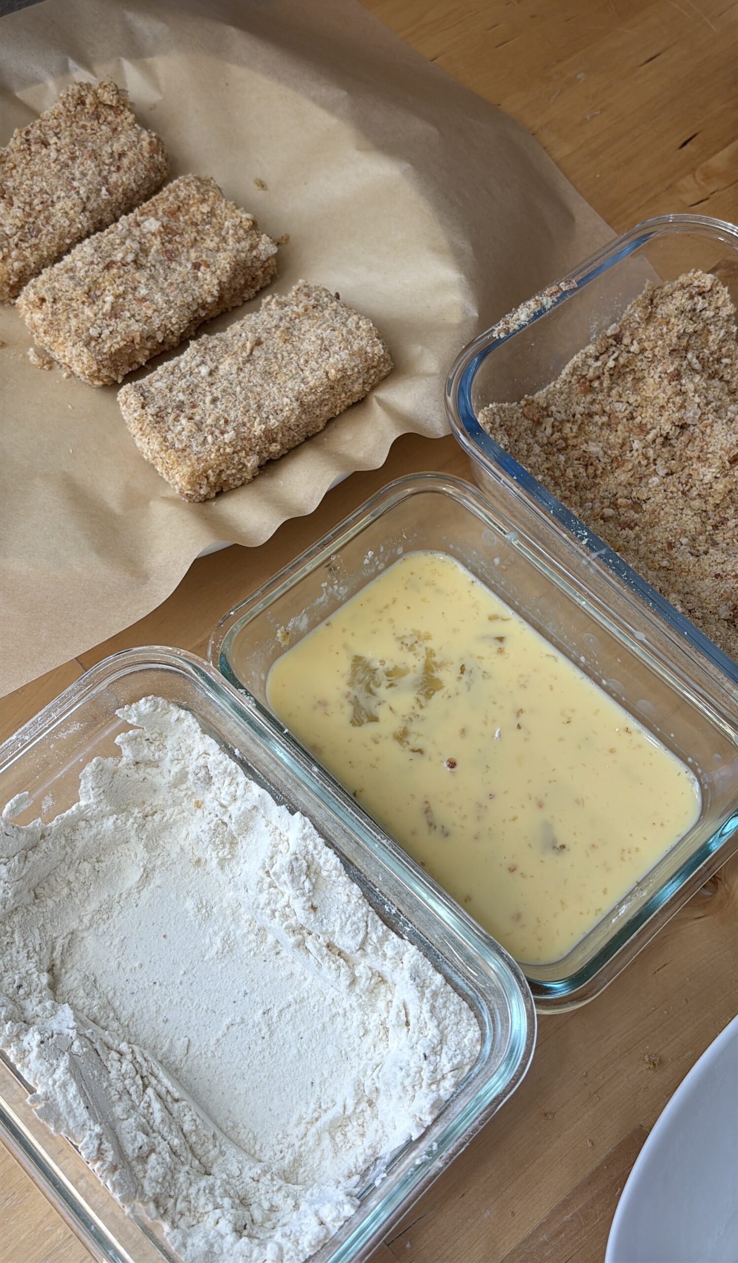 dredging station for Sourdough Mozzarella Sticks