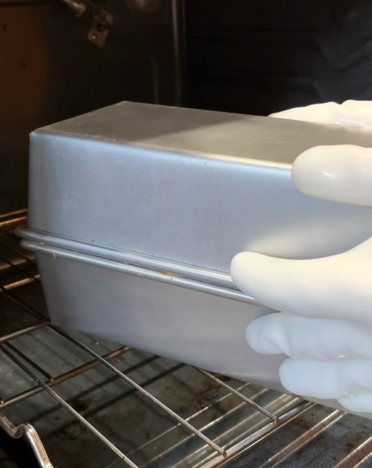 inverted bread pan method going into the oven