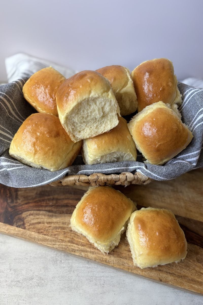 basket of sourdough discard rolls