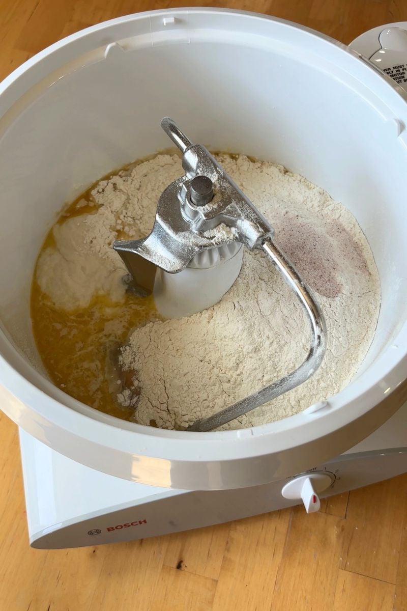 roll ingredients in a stand mixer