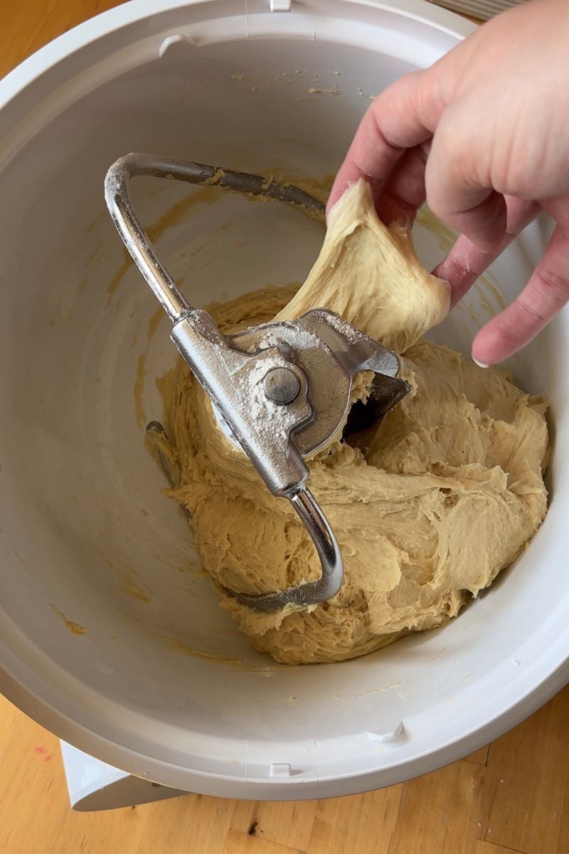 sourdough discard roll dough in a stand mixer