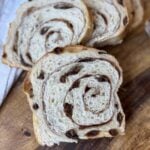 sliced cinnamon raisin swirl sourdough bread