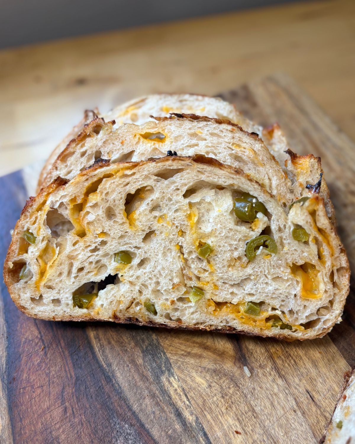 Jalapeño Cheddar Sourdough Bread Topped with a Hot Honey Glaze