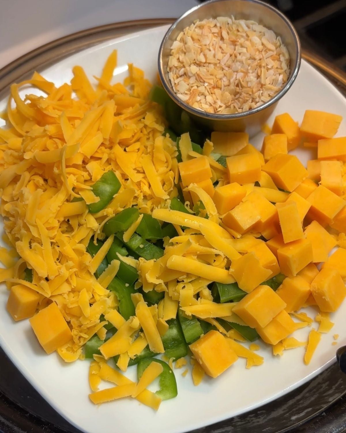 Cheddar cheese, jalapenos, and minced onions